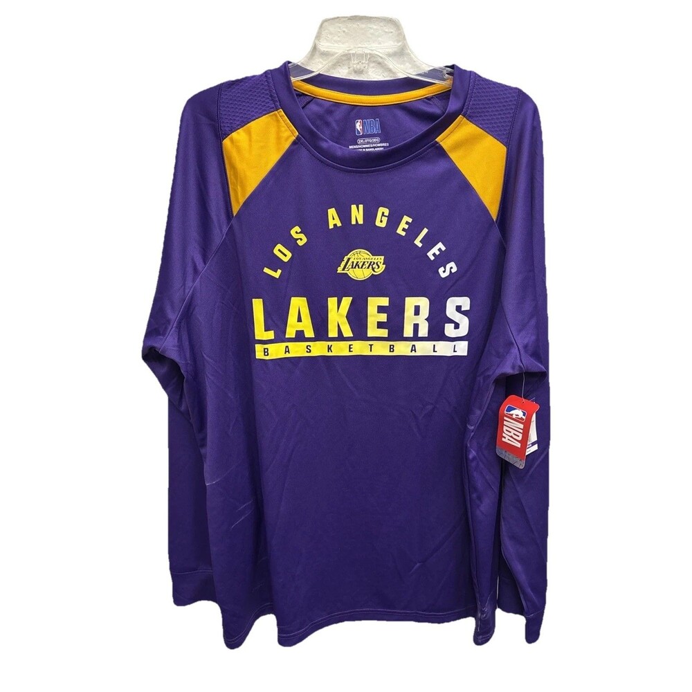 NBA Lakers Men 2XL Long Sleeve Shirt Purple Gold Mesh New Legends Forever FreeSH